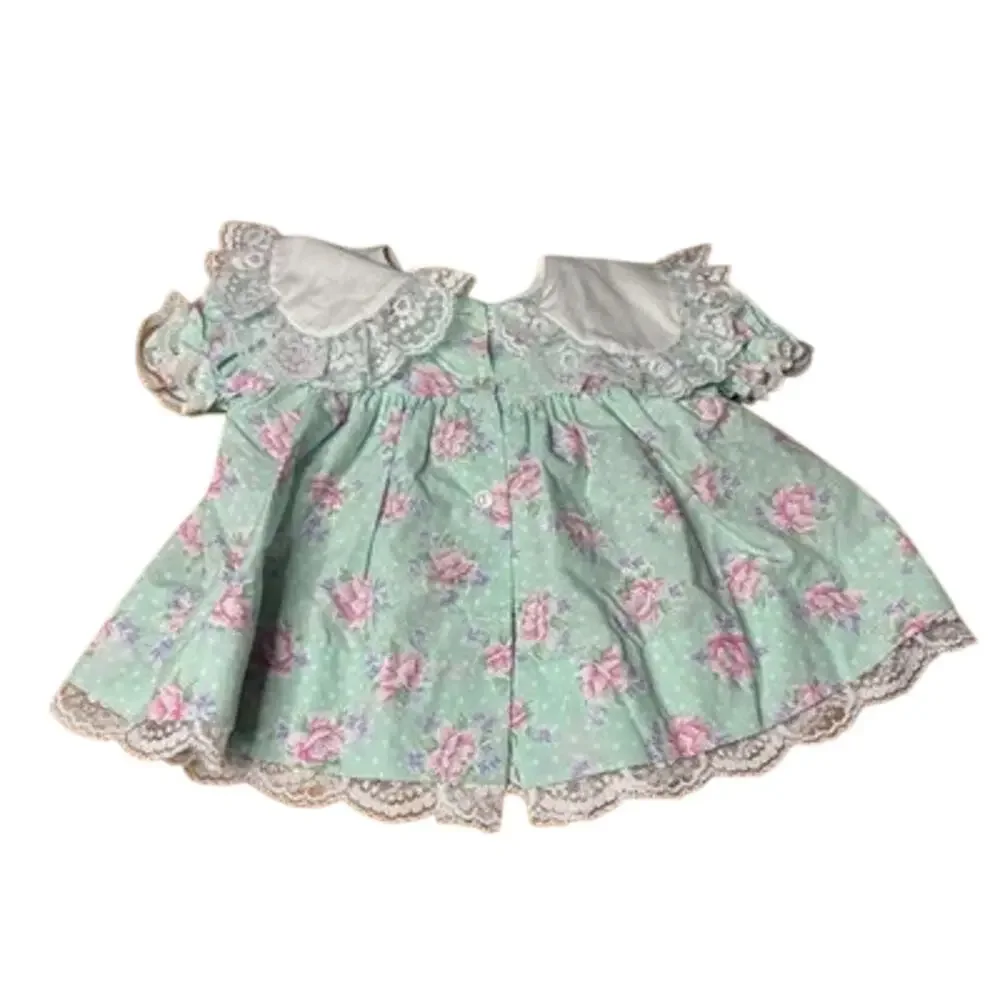 VTG Bryan & Co. Baby Girls Dress Size 0-3 Months Pastel Green Pink Floral Lace T